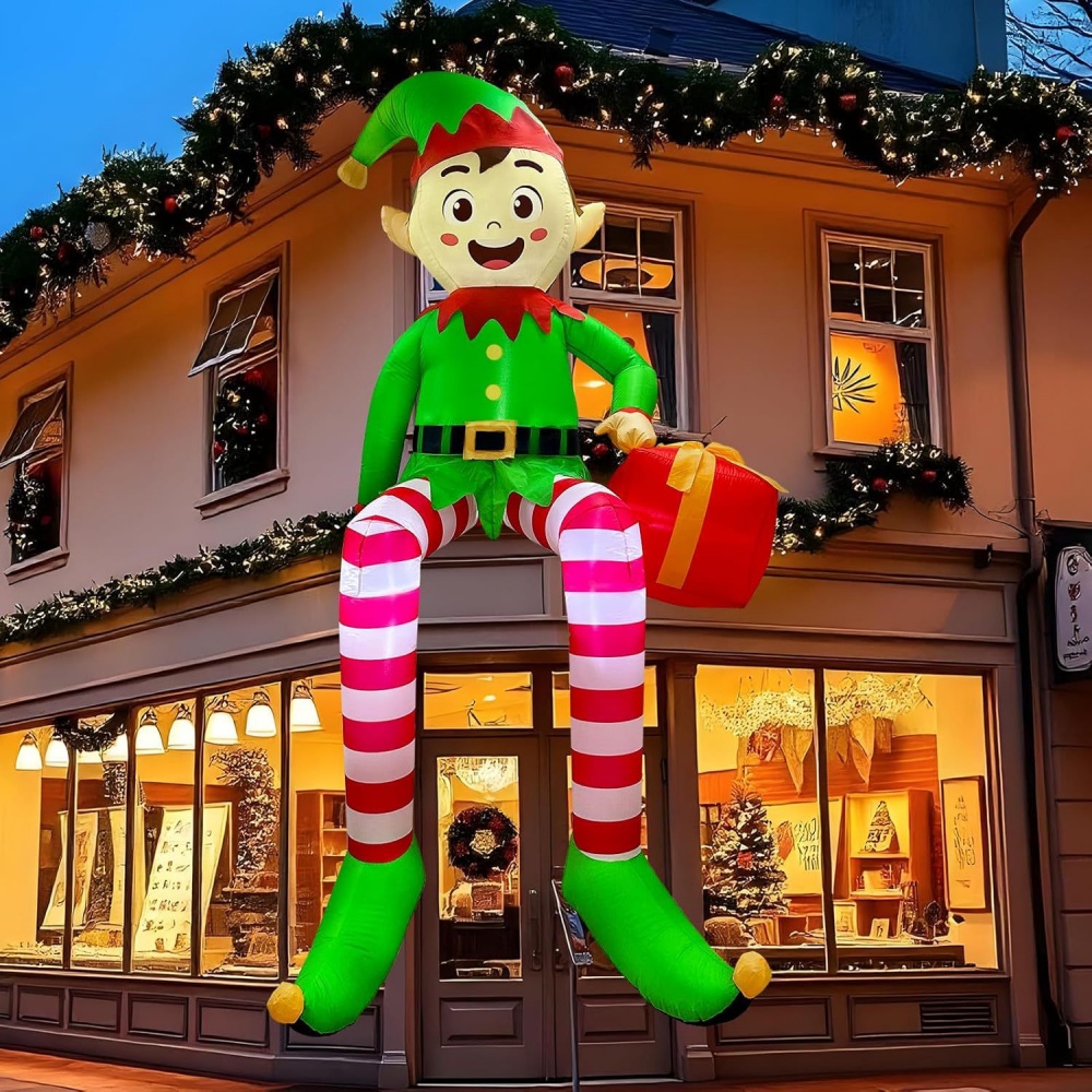Outdoor Lighting Effects - 8ft infláveis de natal sentado elfo